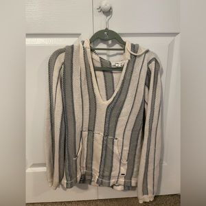 Woven blue and white pullover hoodie sweater